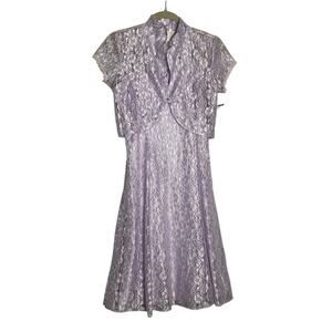 Vintage Sally Lilac‎ Lace Slip Dress w/ Matching Shrug Size Medium